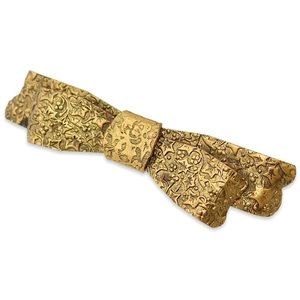 Antique Brass Ribbon Bow Brooch Rolled Leaf & Berry Pattern Circa Early 1900s